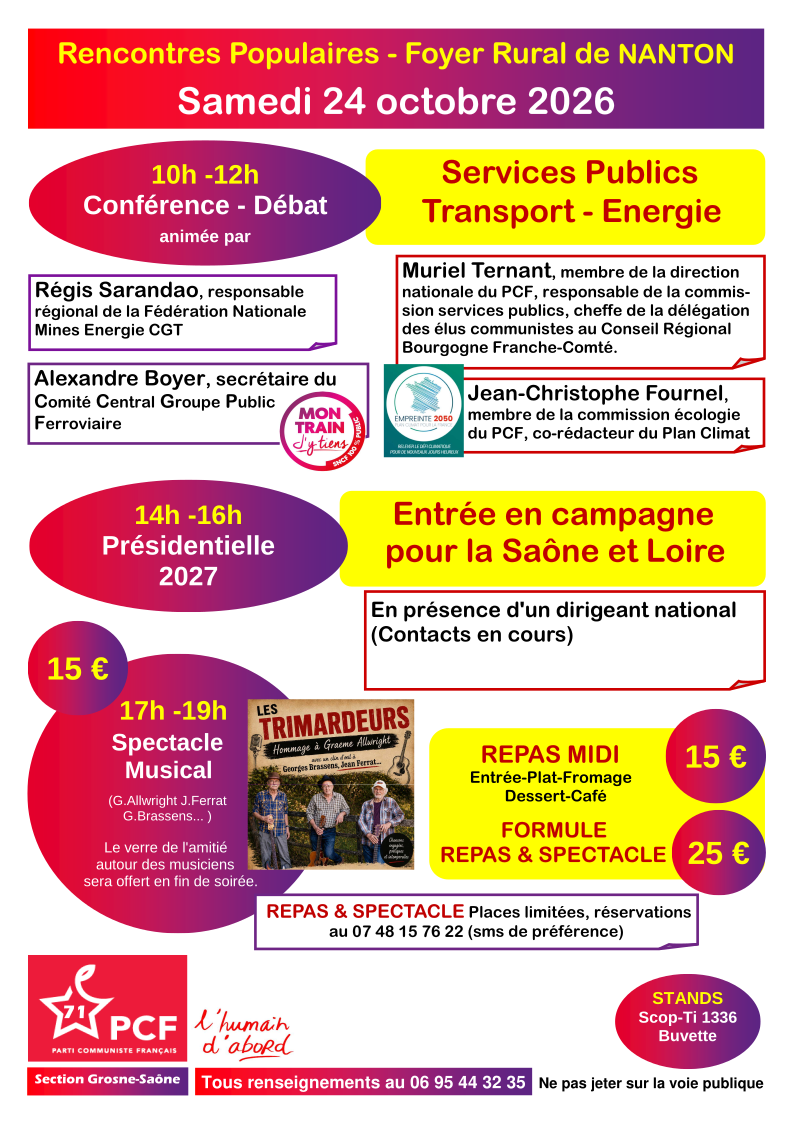 programme rencontres populaires Foyer Rural de NANTON Samedi 24 octobre 2026